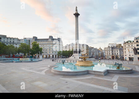 Empty Trafalgar square, early morning in London, nobody Stock Photo