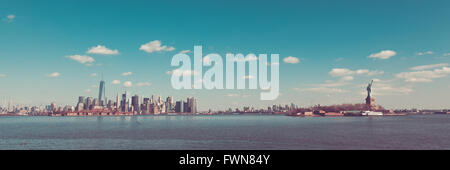 New York City is viewed on a beautiful day from Liberty State Park in Jersey City, New Jersey. Stock Photo