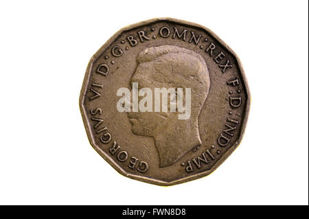 Three pence piece, old UK coinage pre decimal. Stock Photo