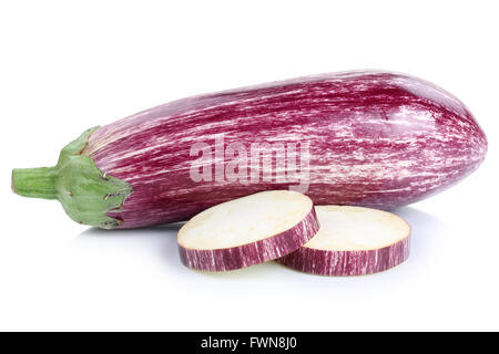 Graffiti eggplant aubergine slices vegetable isolated on a white background Stock Photo