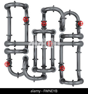 render of pipes with red valves, isolated on white Stock Photo