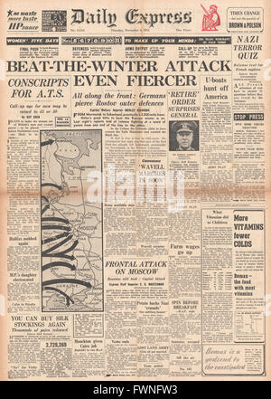 1941 front page Daily Express Fierce battles on the Eastern Front Stock Photo