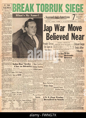 1941 front page New York Journal American Threat of Japanese War Stock Photo