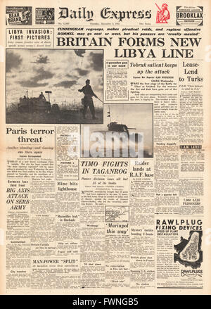 1941 front page Daily Express Battle for Libya Stock Photo