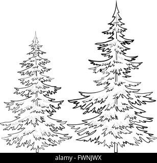 Christmas trees under snow, contours Stock Vector