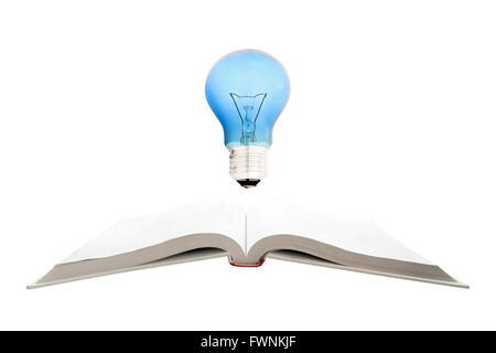 concept of Retro book and light bulb, isolated on white background Stock Photo