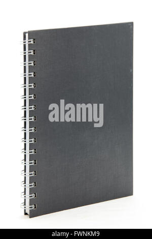 isolated black hard cover notebook with ring binder on white Stock Photo