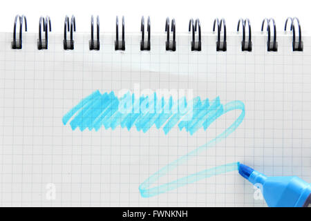 pen with  blank vintage graph paper spiral binding note book, your text can be added on colored area Stock Photo