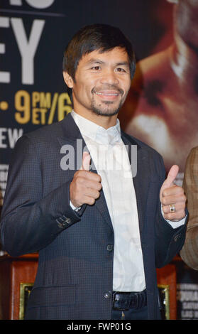 Las Vegas, Nevada, USA. 6th Apr, 2016. Boxer MANNY PACQUIOA attends the final press conference for his upcoming Welterweight Boxing Championship Match at the MGM Grand Hotel. Credit:  Marcel Thomas/ZUMA Wire/Alamy Live News