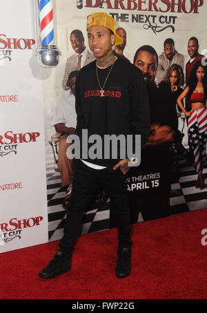 Hollywood, CA, USA. 6th Apr, 2016. Tyga. Arrivals for the Los Angeles Premiere of ''Barbershop: The Next Cut'' held at TCL Chinese Theater. Credit:  Birdie Thompson/AdMedia/ZUMA Wire/Alamy Live News Stock Photo