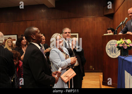 New York, USA. 6th Apr, 2016. Brooklyn Bar Association host inside a judge's life a conversation with United States Supreme Court Justice Honorable Samuel Alito with Hon. Andrew Napolitano and New york State Supreme Court Justice Hon. Mark Dwyer the Moderator for the night Arthur L. Aidala.Justice Samuel Alito's wife Martha-Ann Alito (in blue jacket) Credit:  Bruce Cotler/Globe Photos/ZUMA Wire/Alamy Live News Stock Photo