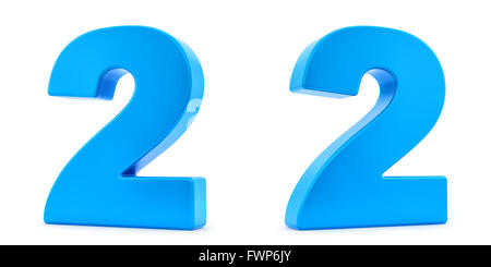 render of the number 2 from two different angles, isolated on white Stock Photo