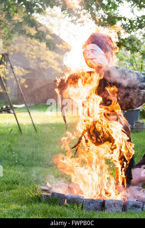 Witch burning of straw - Czech traditionally held every year on April 30 Stock Photo
