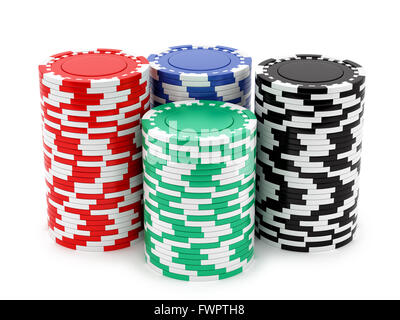 render of casino chips, isolated on white Stock Photo