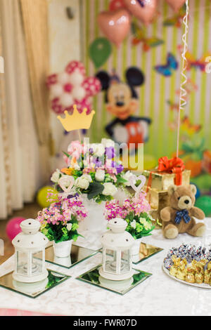 wedding decor at restaurant with all beauty and flowers Stock Photo