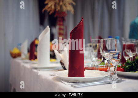 beautifully served wedding table in a restaurant Stock Photo