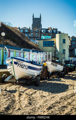 On the beach with Irene at Cromer, Norfolk, England Stock Photo