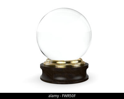 Clear Crystal ball with a wooden base isolated on a white background. Stock Photo