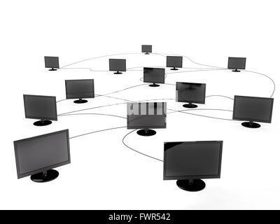 Connected computer monitors isolated on a white background. Stock Photo