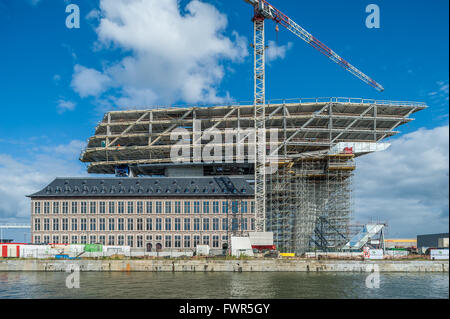Belgium, Antwerp, Nieuw Havenhuis designed by Zaha Hadid in construction Stock Photo