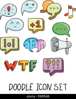 Set of Universal Doodle Icons. Bright Colors and Variety of Topics. Stock Vector