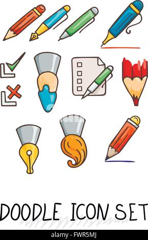 Set of Universal Doodle Icons. Bright Colors and Variety of Topics. Stock Vector