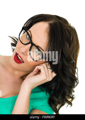 Relaxed Confident Young Woman Wearing Glasses Stock Photo