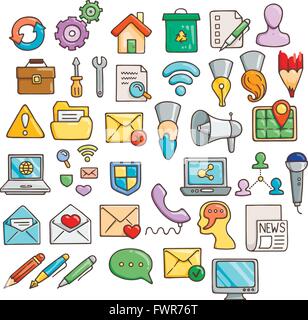 Set of Universal Doodle Icons. Bright Colors and Variety of Topics. Stock Vector