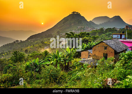 Sunset above Bandipur in Nepal Stock Photo