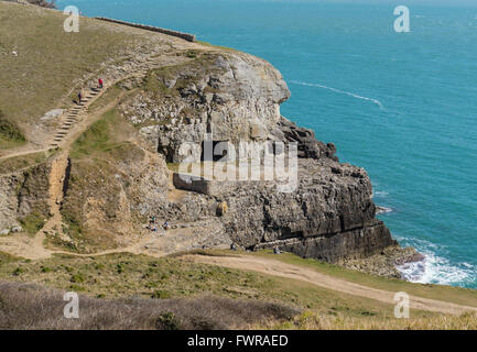 Tilly Whim Caves and Coast Path in Durlston Country Park, Dorset, England, UK Stock Photo