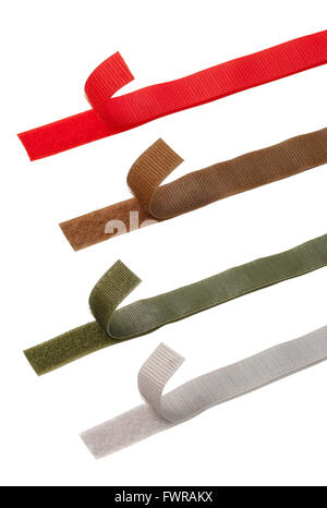 Four different color Velcro strips isolated on white background Stock Photo