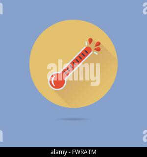 breaking thermometer flat design long shadow vector icon in circle on pastel blue background Stock Vector