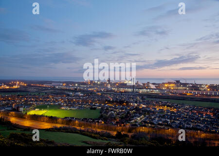 Tata Steel works, Port Talbot, South Wales, UK. Twilight scene at Port Talbot steelworks, South Wales UK. Stock Photo