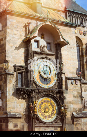PRAGUE, CZECH REPUBLIC - AUGUST 27, 2015: Prague Astronomical Clock (Orloj) in the old Town Square, The old town hall Stock Photo