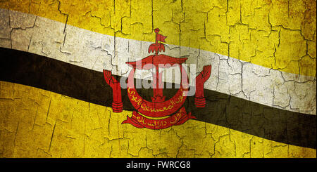 Brunei flag on an old cracked wall Stock Photo