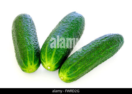 Three cucumbers isolated on white background Stock Photo