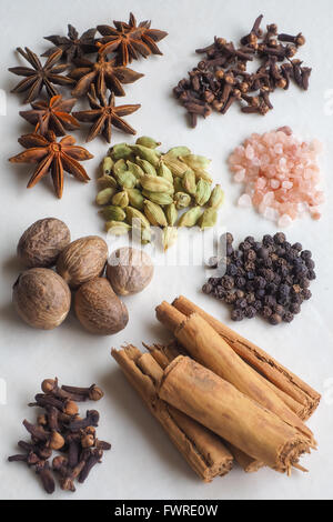Selection of Spices with Pink Rock Salt Stock Photo