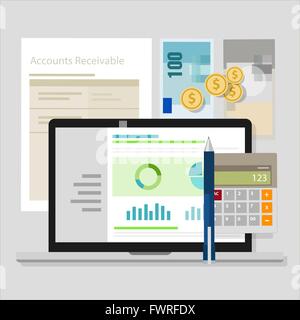 account receivable accounting software money calculator application laptop Stock Vector