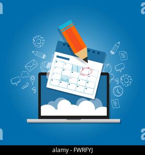 mark circle your calendar agenda online cloud planning laptop Stock Vector
