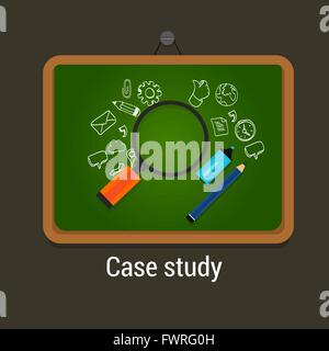 case study studies icon flat laptop magnifier Stock Vector