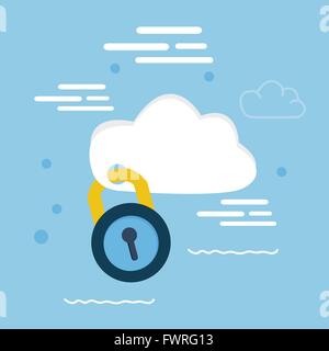 cloud security pad lock icon illustration concept locked data Stock Vector