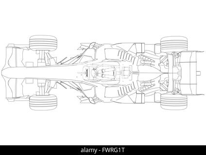 Line drawing of Formula One racing car from above Stock Photo