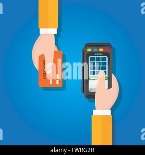 pay merchant hands credit card flat vector illustration payment edc electronic data capture transaction Stock Vector