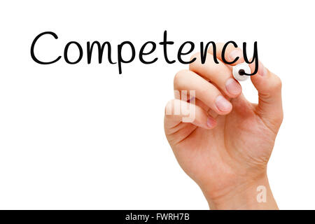 Hand writing Competency with black marker on transparent wipe board. Stock Photo