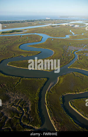 Aerial view of the marsh of James Island in Charleston, South Carolina Stock Photo