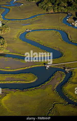 Aerial view of the marsh of James Island in Charleston, South Carolina Stock Photo