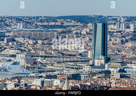 LA JOLIETTE, LE PORT ET LA TOUR CGM, MARSEILLE, BDR 13 FRANCE Stock Photo