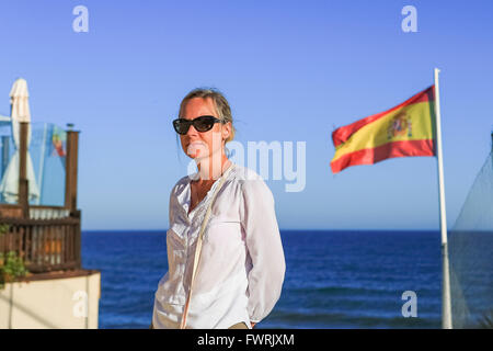 The woman on the Mediterranean coast, Spain Stock Photo