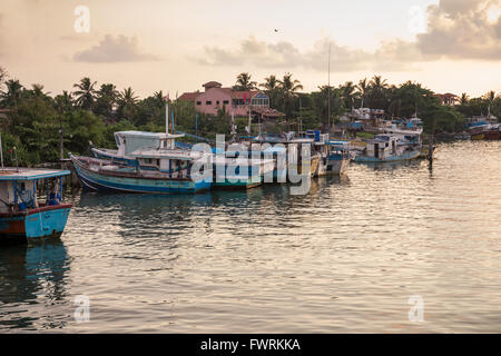 Traditional colorful fishing boats in Negombo harbour, Sri Lanka, Asia Stock Photo
