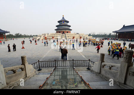Tian Tan complex, crowds outside the Temple of Heaven (Qinian Dian temple). Stock Photo